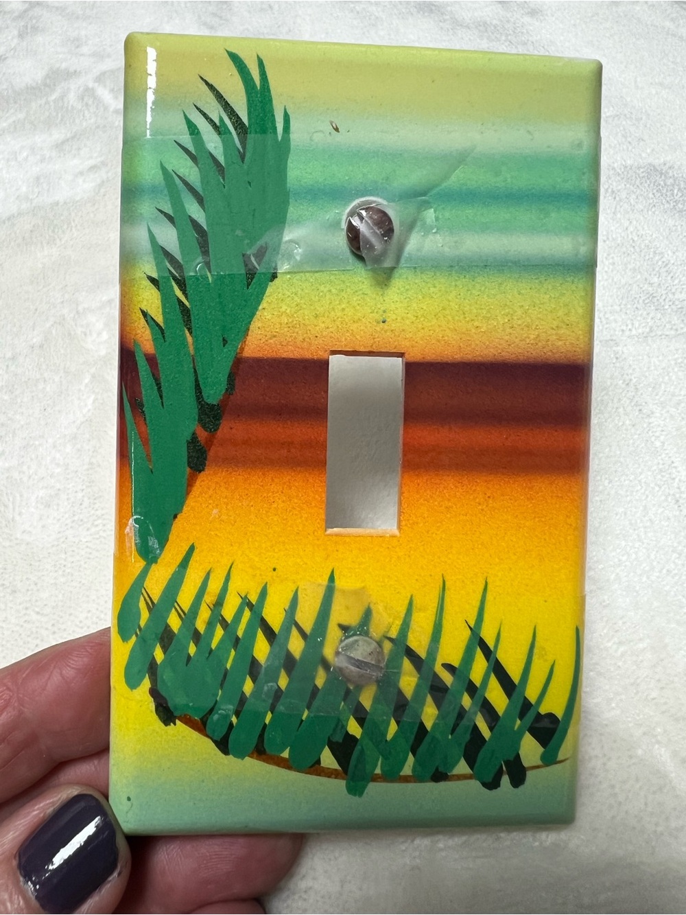 Hand-Painted Tropical Stripe Light Switch Cover - Yellow Green Orange